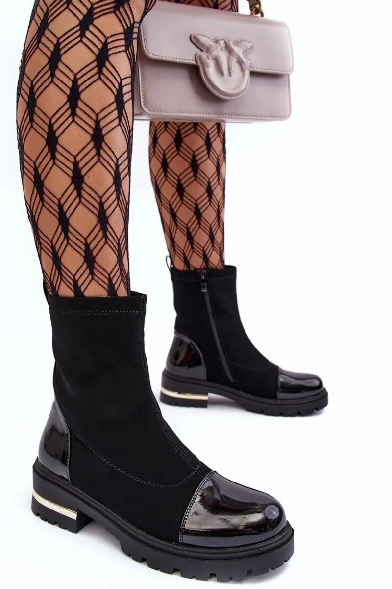 Hot Skórzane Klasyczne Botki Na Płaskim Obcasie Czarne Shendete Damskie Czarne Botki|Botki Płaskie