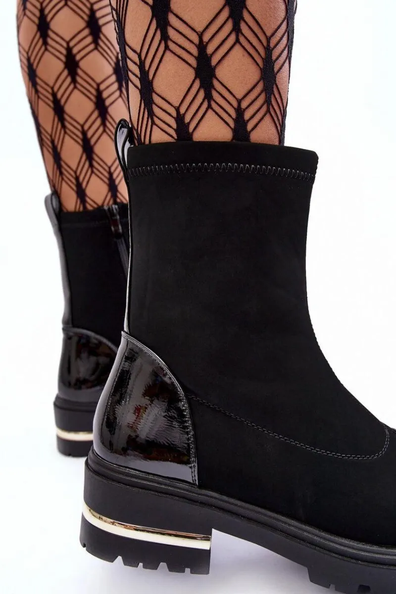 Hot Skórzane Klasyczne Botki Na Płaskim Obcasie Czarne Shendete Damskie Czarne Botki|Botki Płaskie