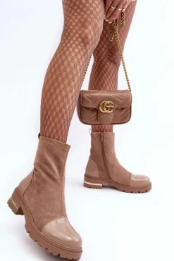 Brązowe I Beżowe Botki|Botki Płaskie><noscript><img width=