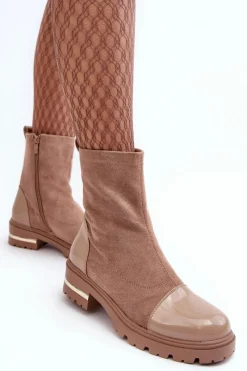 Brązowe I Beżowe Botki|Botki Płaskie><noscript><img width=