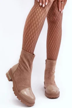 Brązowe I Beżowe Botki|Botki Płaskie><noscript><img width=