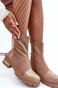 Brązowe I Beżowe Botki|Botki Płaskie><noscript><img width=