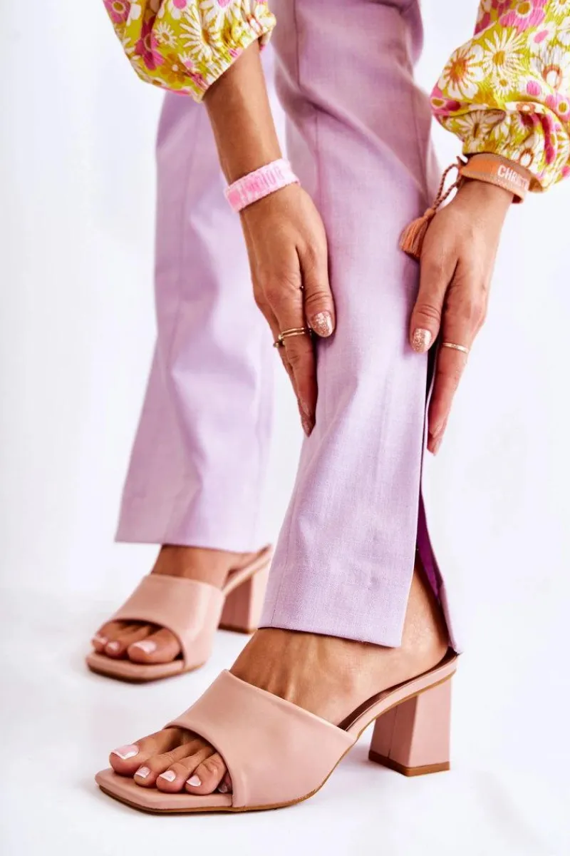 Klapki Na Obcasie|Klapki Damskie Klasyczne>Boto Skórzane Klasyczne Klapki Na Obcasie Nude Talena