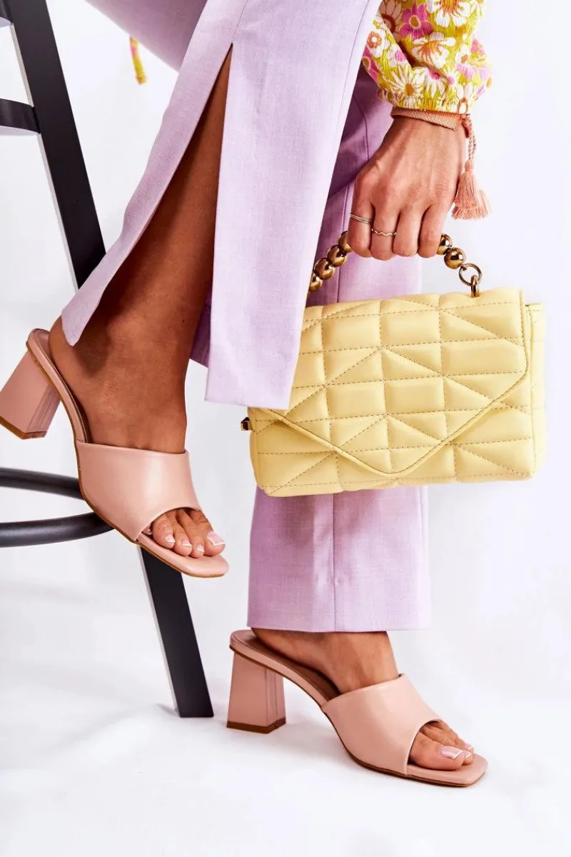 Klapki Na Obcasie|Klapki Damskie Klasyczne>Boto Skórzane Klasyczne Klapki Na Obcasie Nude Talena