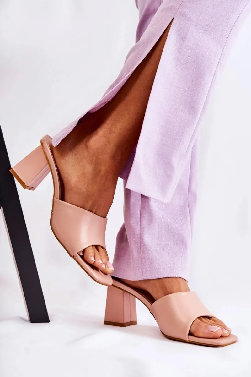 Klapki Na Obcasie|Klapki Damskie Klasyczne>Boto Skórzane Klasyczne Klapki Na Obcasie Nude Talena