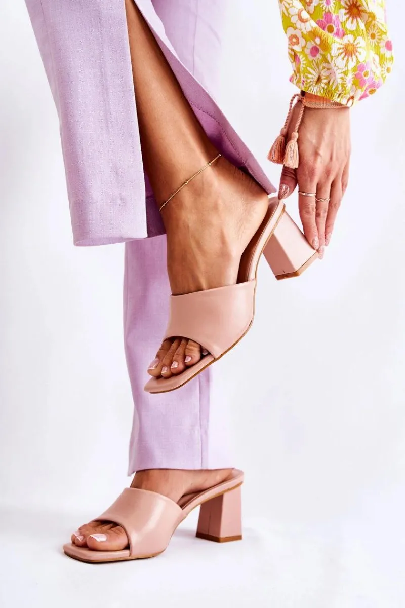 Klapki Na Obcasie|Klapki Damskie Klasyczne>Boto Skórzane Klasyczne Klapki Na Obcasie Nude Talena