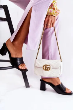 Clearance Skórzane Klasyczne Klapki Na Obcasie Czarne Talena Damskie Klapki Na Obcasie|Klapki Damskie Klasyczne