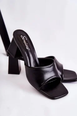 Clearance Skórzane Klasyczne Klapki Na Obcasie Czarne Talena Damskie Klapki Na Obcasie|Klapki Damskie Klasyczne