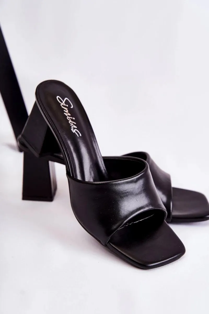 Clearance Skórzane Klasyczne Klapki Na Obcasie Czarne Talena Damskie Klapki Na Obcasie|Klapki Damskie Klasyczne