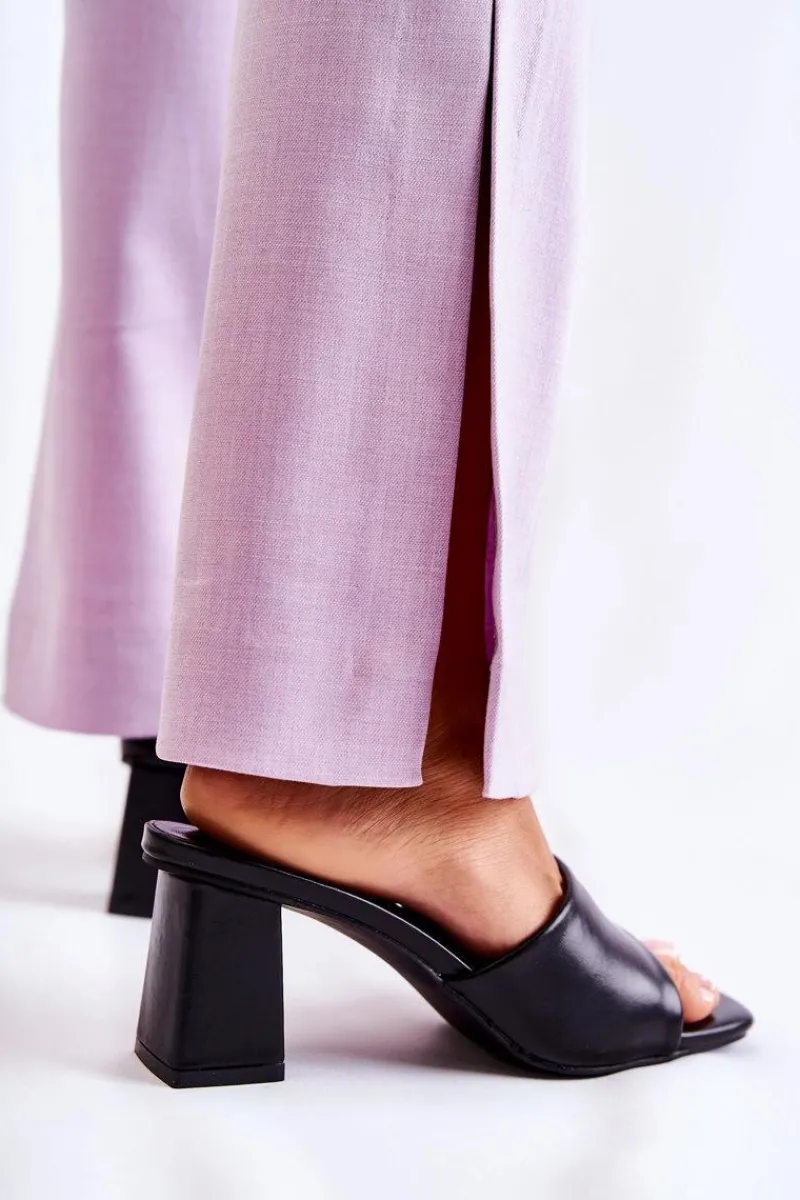 Clearance Skórzane Klasyczne Klapki Na Obcasie Czarne Talena Damskie Klapki Na Obcasie|Klapki Damskie Klasyczne