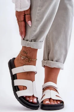 Klapki Na Platformie|Klapki Damskie Klasyczne>Boto Skórzane Klasyczne Klapki Damskie Na Rzep Białe Amedon