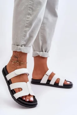 Klapki Na Platformie|Klapki Damskie Klasyczne>Boto Skórzane Klasyczne Klapki Damskie Na Rzep Białe Amedon