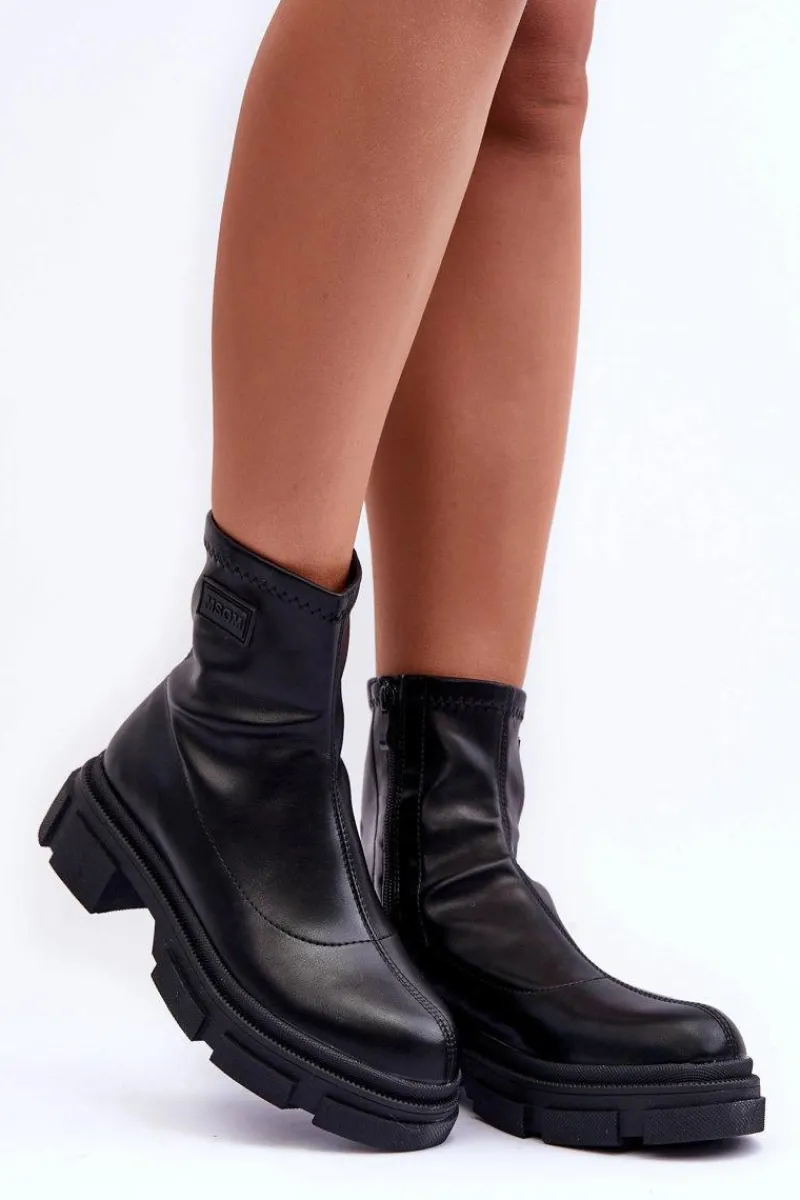 Outlet Skórzane Klasyczne Ocieplane Botki Czarne Vergilia Damskie Czarne Botki|Botki Płaskie