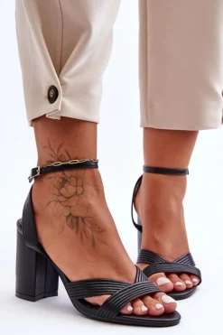 Clearance Boto Skórzane Klasyczne Sandałki Na Słupku Czarne Zipola