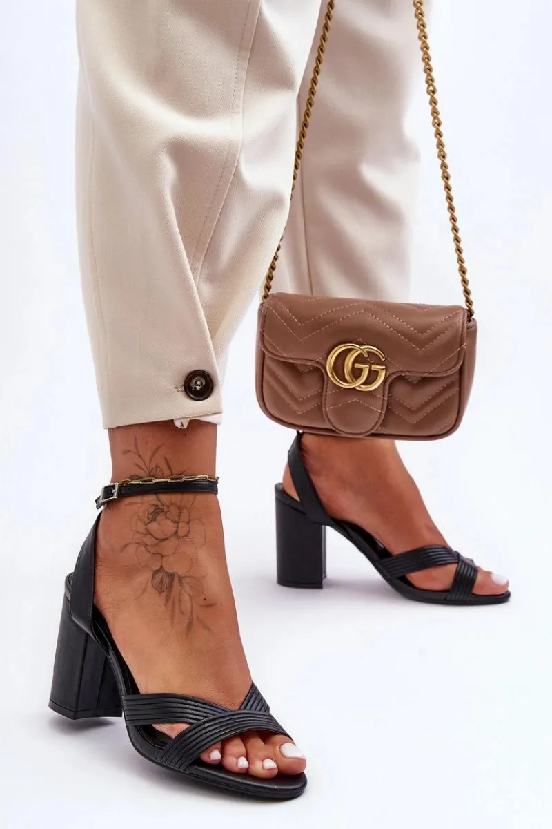 Clearance Boto Skórzane Klasyczne Sandałki Na Słupku Czarne Zipola