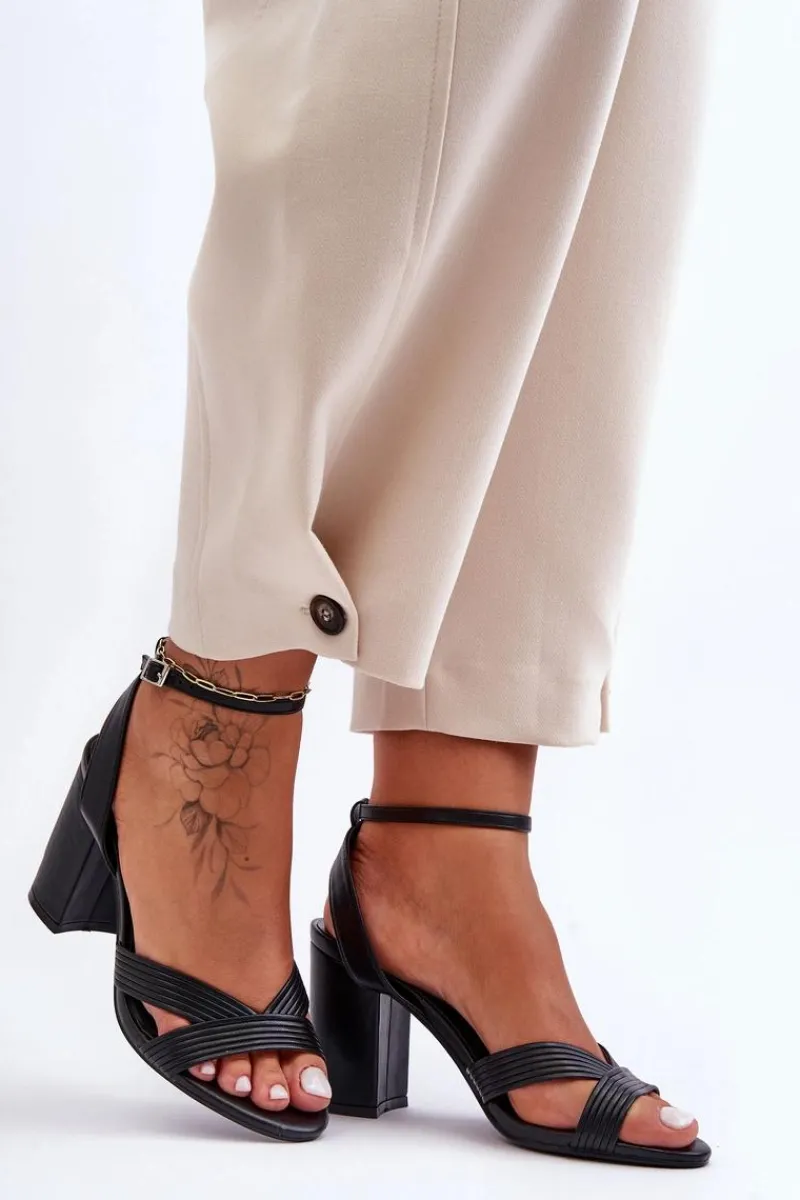 Clearance Boto Skórzane Klasyczne Sandałki Na Słupku Czarne Zipola