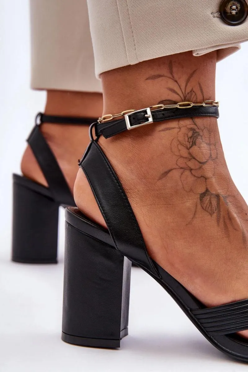 Clearance Boto Skórzane Klasyczne Sandałki Na Słupku Czarne Zipola