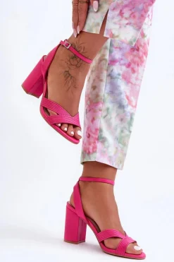 Sandały Na Obcasie>Boto Skórzane Klasyczne Sandałki Na Słupku Fuksja Zipola