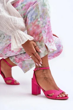 Sandały Na Obcasie>Boto Skórzane Klasyczne Sandałki Na Słupku Fuksja Zipola