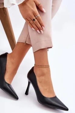 Clearance Skórzane Klasyczne Szpilki Czarne Kelsey Damskie Czółenka Klasyczne