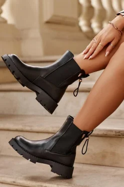 Hot Boto Skórzane Klasyczne Sztyblety Botki Damskie Czarne Harleia