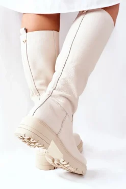 Best Boto Skórzane Kozaki Beżowe Nicole 2685