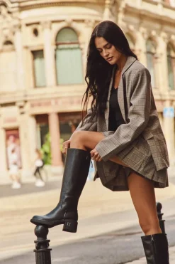 Hot Buty damskie Vinceza Skórzane Kozaki Damskie Na Niskim Obcasie Ocieplane Vinceza 66823 Czarne