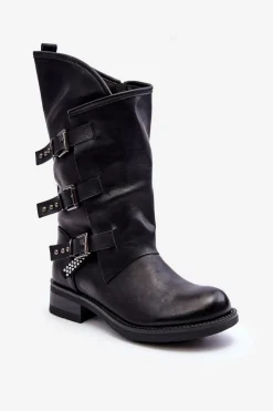 New Skórzane Kozaki Damskie Na Płaskim Obcasie Czarne Nyreo Damskie Kozaki Płaskie|Kozaki Przed Kolano