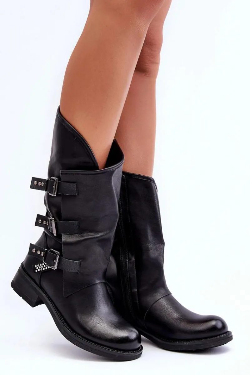 New Skórzane Kozaki Damskie Na Płaskim Obcasie Czarne Nyreo Damskie Kozaki Płaskie|Kozaki Przed Kolano