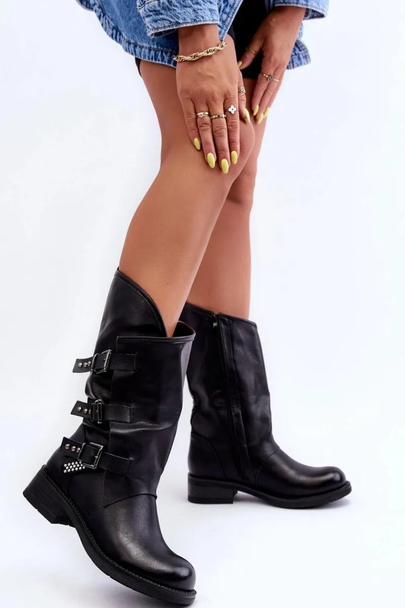 New Skórzane Kozaki Damskie Na Płaskim Obcasie Czarne Nyreo Damskie Kozaki Płaskie|Kozaki Przed Kolano