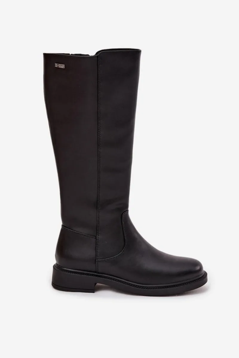 Sale Skórzane Kozaki Damskie Ocieplane Na Płaskim Obcasie Sergio Leone KZ25600-S Czarne Damskie Kozaki Ocieplane|Muszkieterki