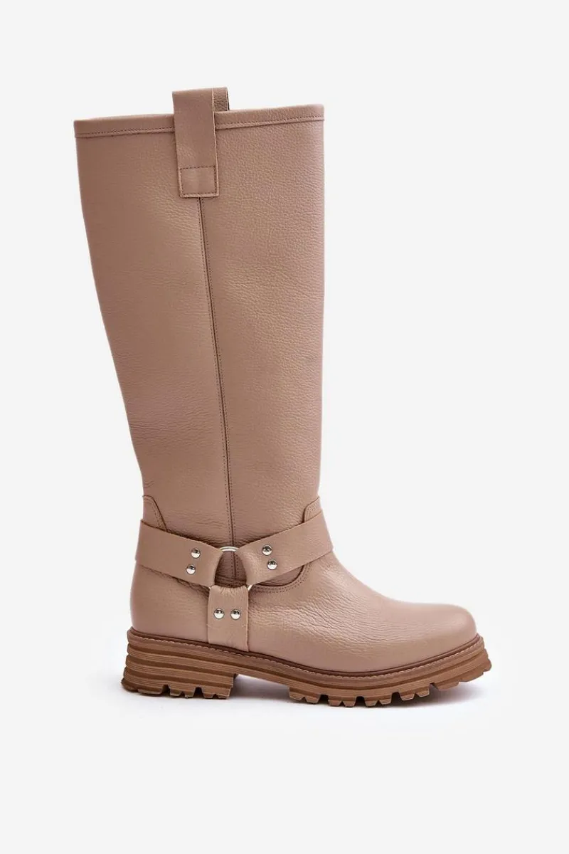 Kozaki Płaskie|Brązowe Kozaki Damskie>Zazoo Skórzane Kozaki Damskie Przed Kolano Lewski 3615 Beżowe Beżowy