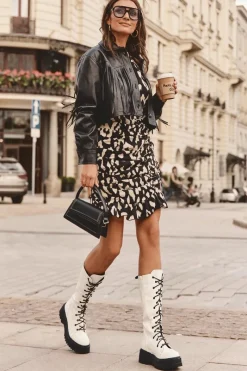 Kozaki Płaskie|Kozaki Przed Kolano>Boto Skórzane Kozaki Glany Sznurowane Z Suwakiem Białe Zoraida