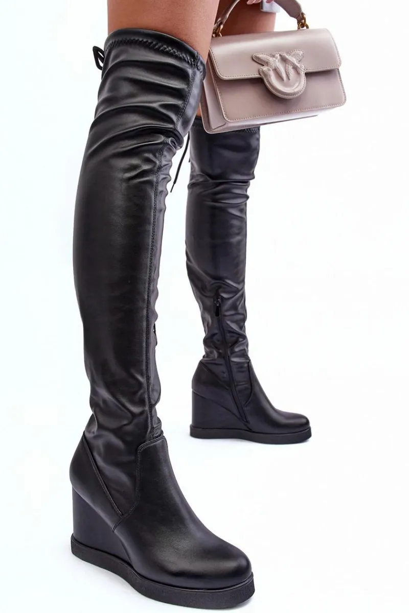 Muszkieterki|Kozaki Na Koturnie>Boto Skórzane Kozaki Muszkieterki Na Koturnie Czarne Ambre