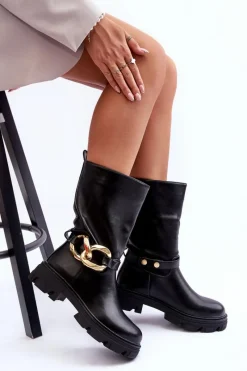 Best Skórzane Kozaki Na Płaskim Obcasie Czarne Diominna Damskie Kozaki Płaskie|Kozaki Przed Kolano