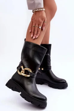 Best Skórzane Kozaki Na Płaskim Obcasie Czarne Diominna Damskie Kozaki Płaskie|Kozaki Przed Kolano