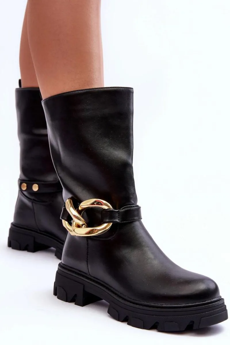 Best Skórzane Kozaki Na Płaskim Obcasie Czarne Diominna Damskie Kozaki Płaskie|Kozaki Przed Kolano