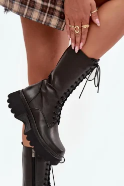 Artiker Skórzane Kozaki Ocieplane Na Platformie 57C2282 Czarne