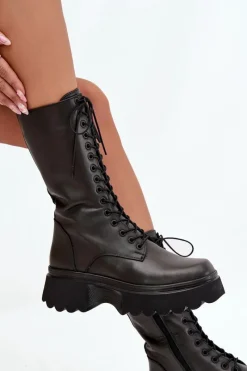 Artiker Skórzane Kozaki Ocieplane Na Platformie 57C2282 Czarne