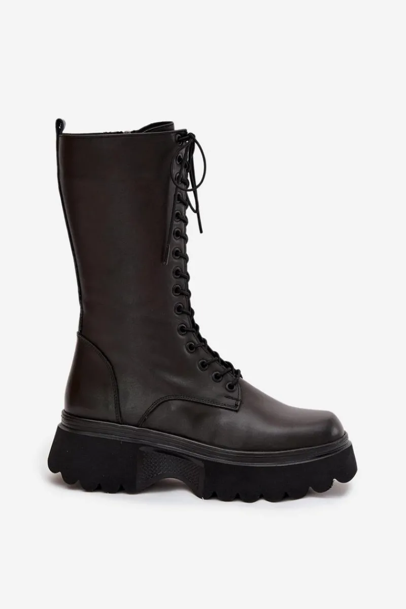 Artiker Skórzane Kozaki Ocieplane Na Platformie 57C2282 Czarne