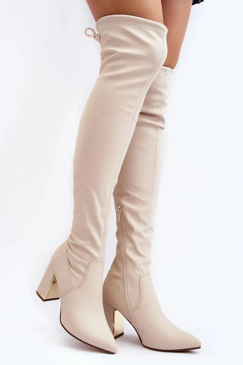 Muszkieterki|Kozaki Za Kolano>Boto Skórzane Kozaki Za Kolano Na Słupku Jasnobeżowe Amalitas