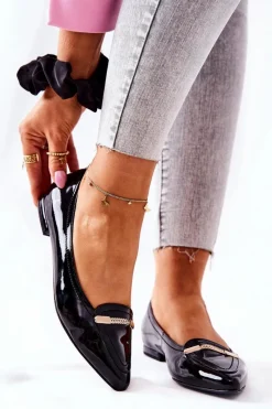 Skórzane Lakierowane Baleriny 0160-020 Czarne Damskie Baleriny Skórzane|Baleriny Klasyczne