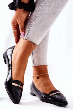 Skórzane Lakierowane Baleriny 0160-020 Czarne Damskie Baleriny Skórzane|Baleriny Klasyczne