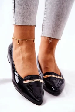 Skórzane Lakierowane Baleriny 0160-020 Czarne Damskie Baleriny Skórzane|Baleriny Klasyczne