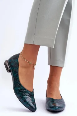 Clearance Skórzane Lakierowane Baleriny Na Płaskim Obcasie Ciemnozielone Vaani Damskie Baleriny Klasyczne