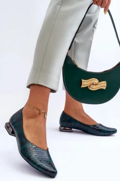 Clearance Skórzane Lakierowane Baleriny Na Płaskim Obcasie Ciemnozielone Vaani Damskie Baleriny Klasyczne