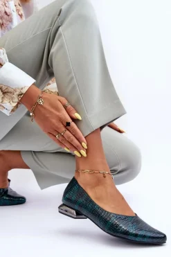 Clearance Skórzane Lakierowane Baleriny Na Płaskim Obcasie Ciemnozielone Vaani Damskie Baleriny Klasyczne