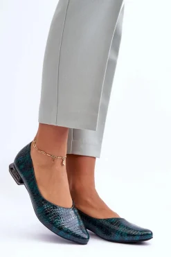 Clearance Skórzane Lakierowane Baleriny Na Płaskim Obcasie Ciemnozielone Vaani Damskie Baleriny Klasyczne