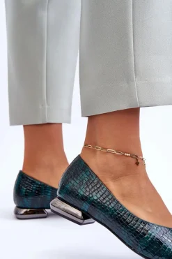 Clearance Skórzane Lakierowane Baleriny Na Płaskim Obcasie Ciemnozielone Vaani Damskie Baleriny Klasyczne