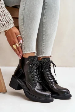 Botki Sznurowane|Czarne Botki><noscript><img width=